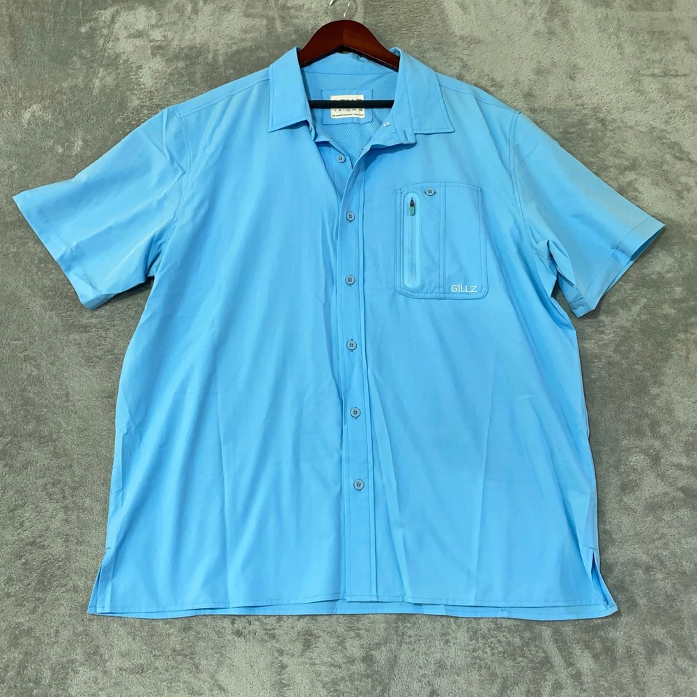 Gillz Men's XL Blue Performance Fishing Shirt Polyester Spandex Short Sleeve